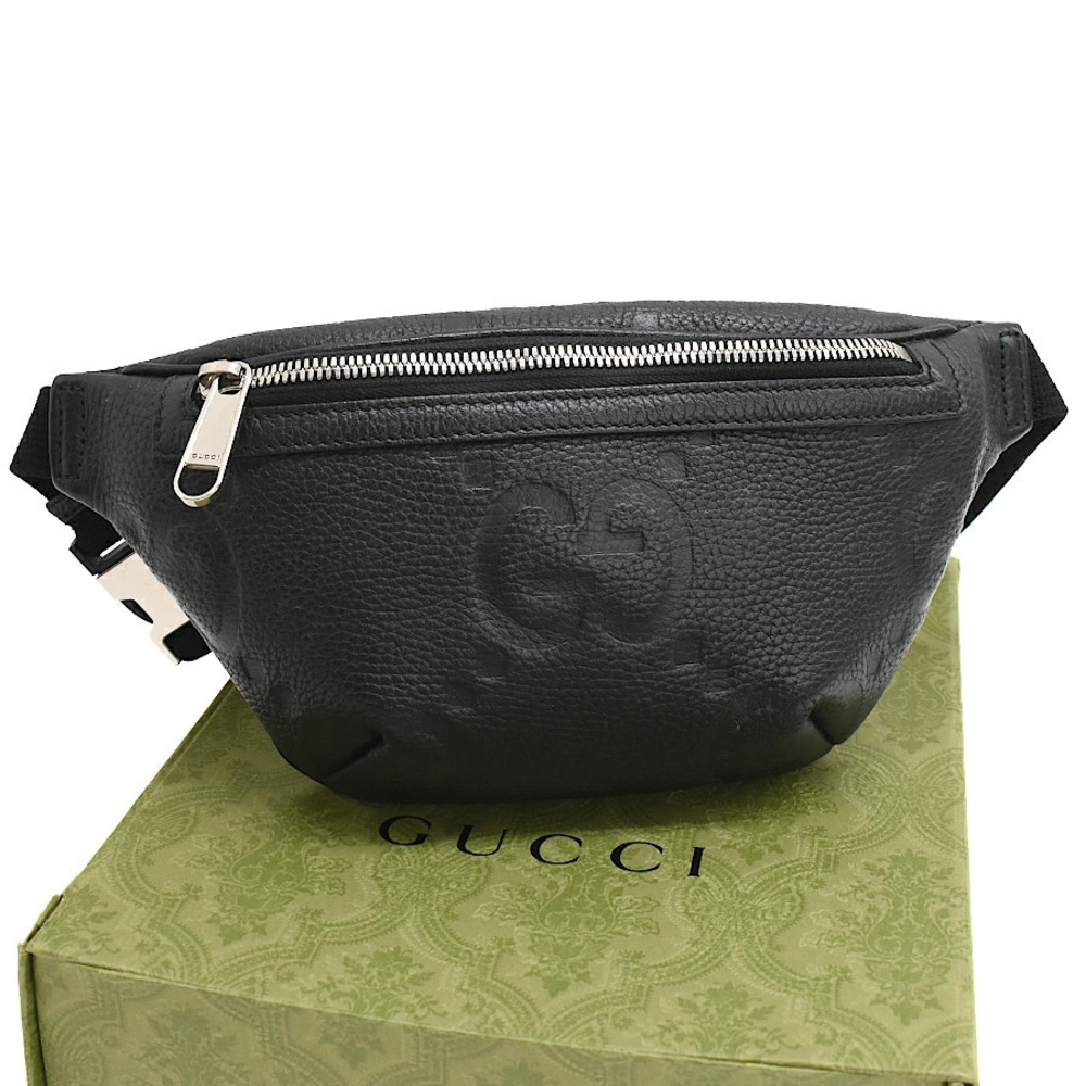 Gucci Body Crossbody Waist Bag Belt Jumbo GG Embossed Leather Black
